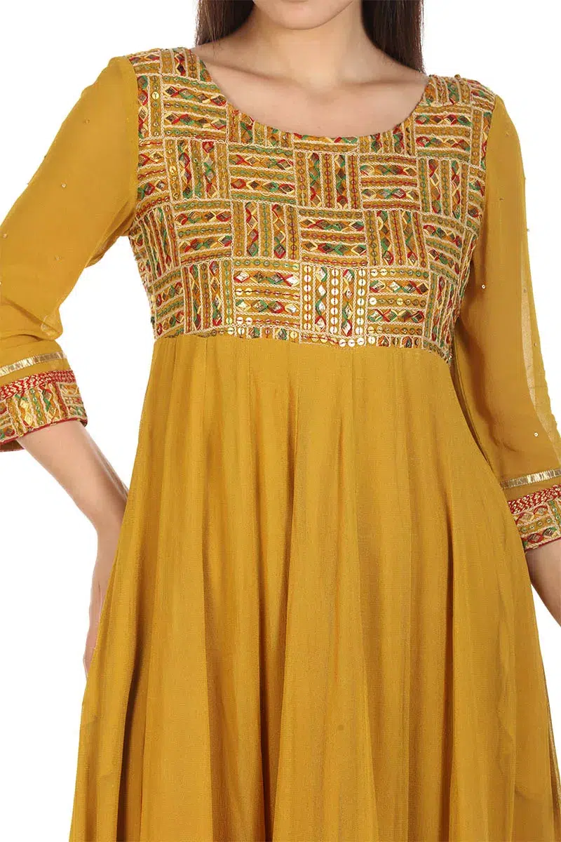 Embroidered Mustard Yellow Kurti For Women