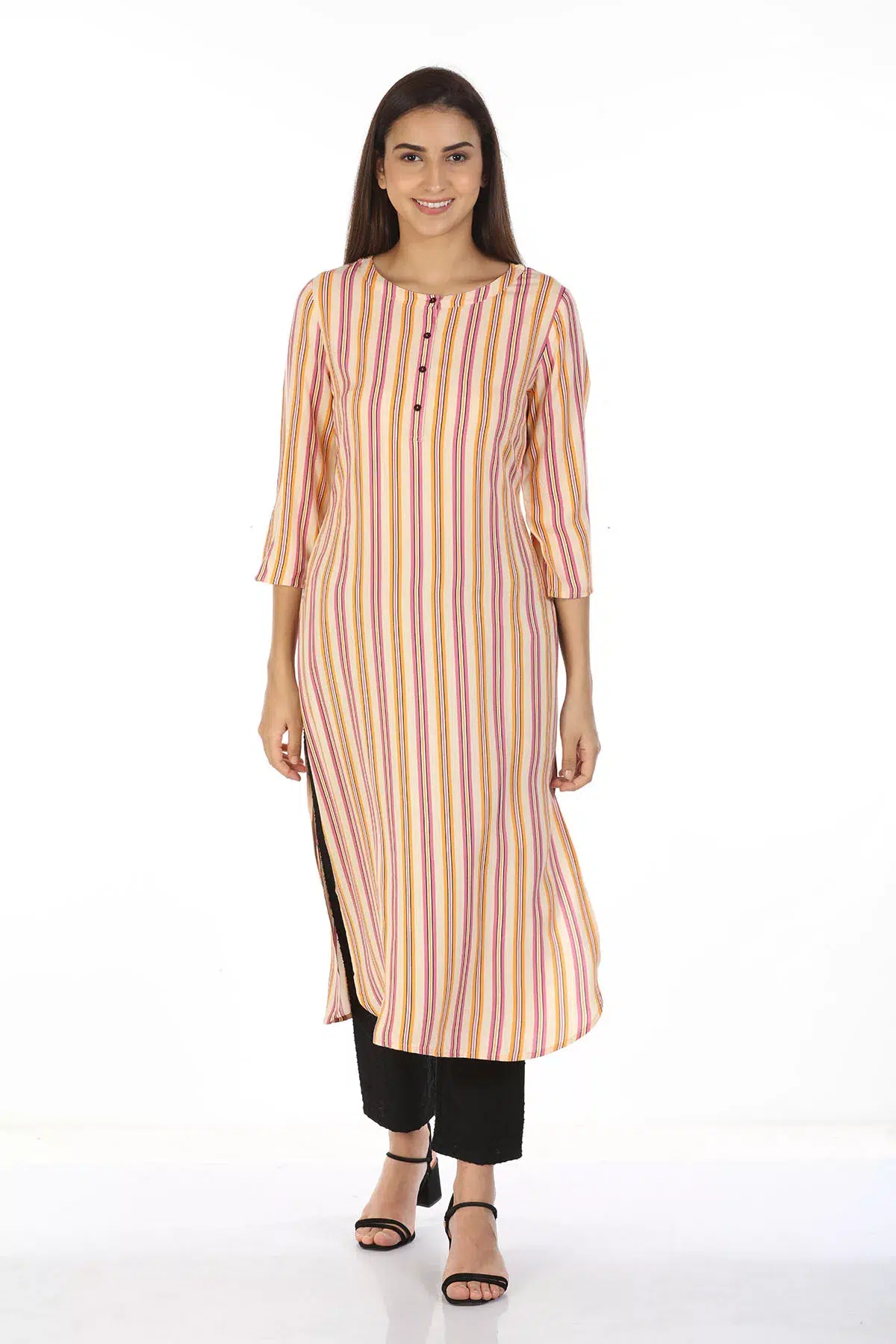 Peach Striped Women Kurta Online