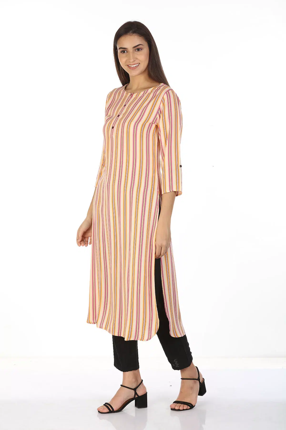 Peach Striped Women Kurta Online