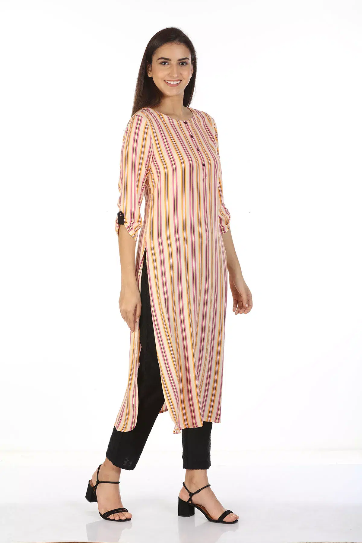 Peach Striped Women Kurta Online