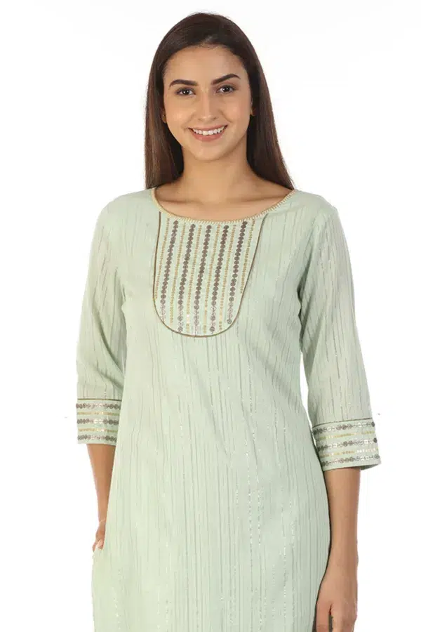 Pastel Green Lace Print Female Kurti