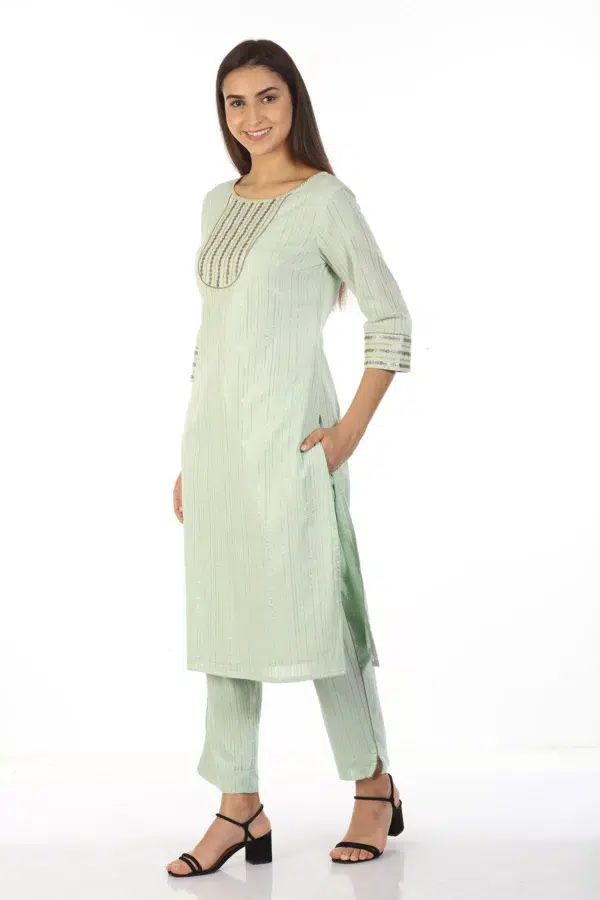 Pastel Green Lace Print Female Kurti