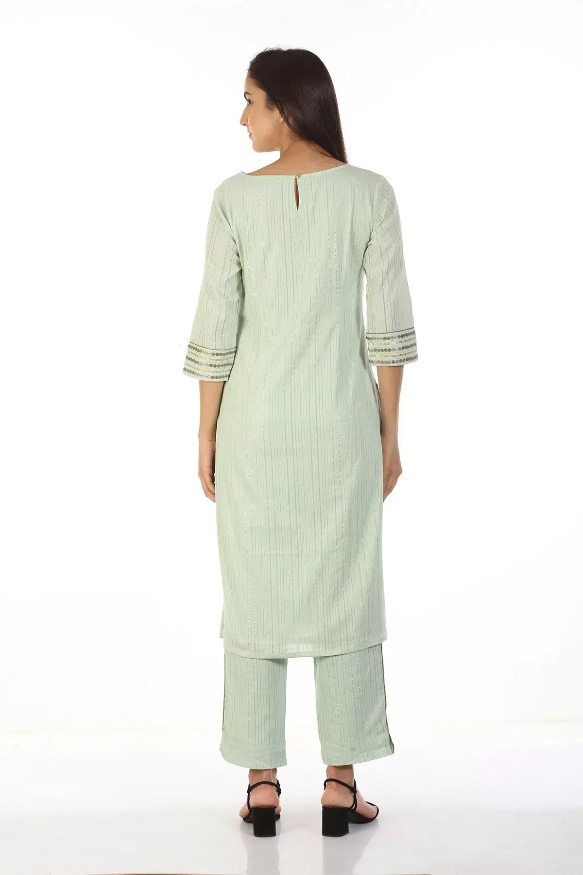 Pastel Green Lace Print Female Kurti