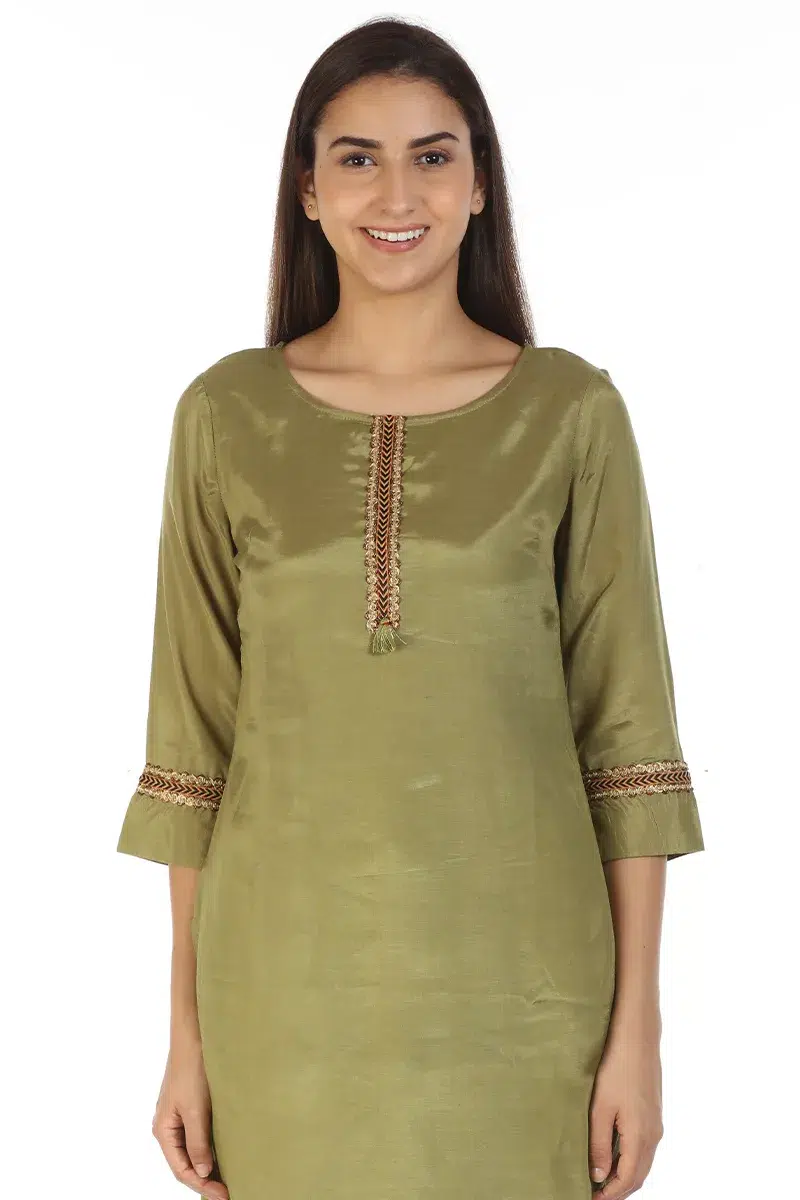 Solid Olive Green Kurti For Women