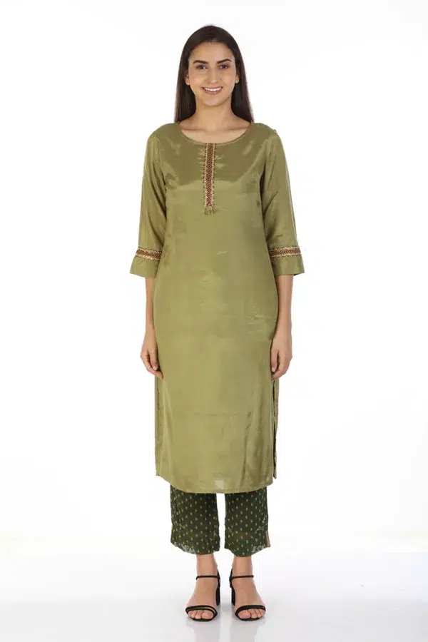 Solid Olive Green Kurti For Women