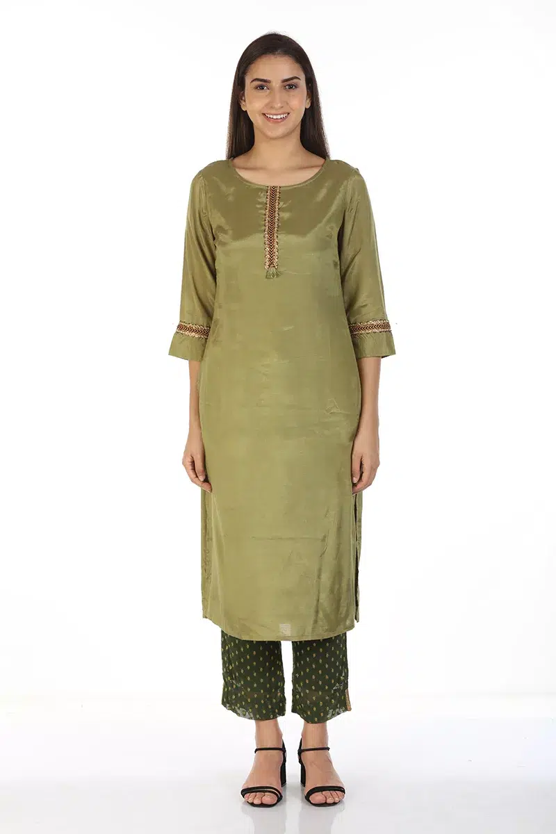 Solid Olive Green Kurti For Women