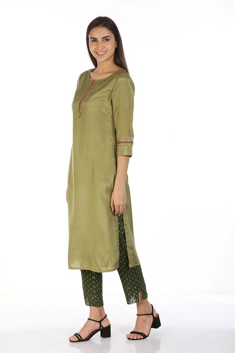 Solid Olive Green Kurti For Women