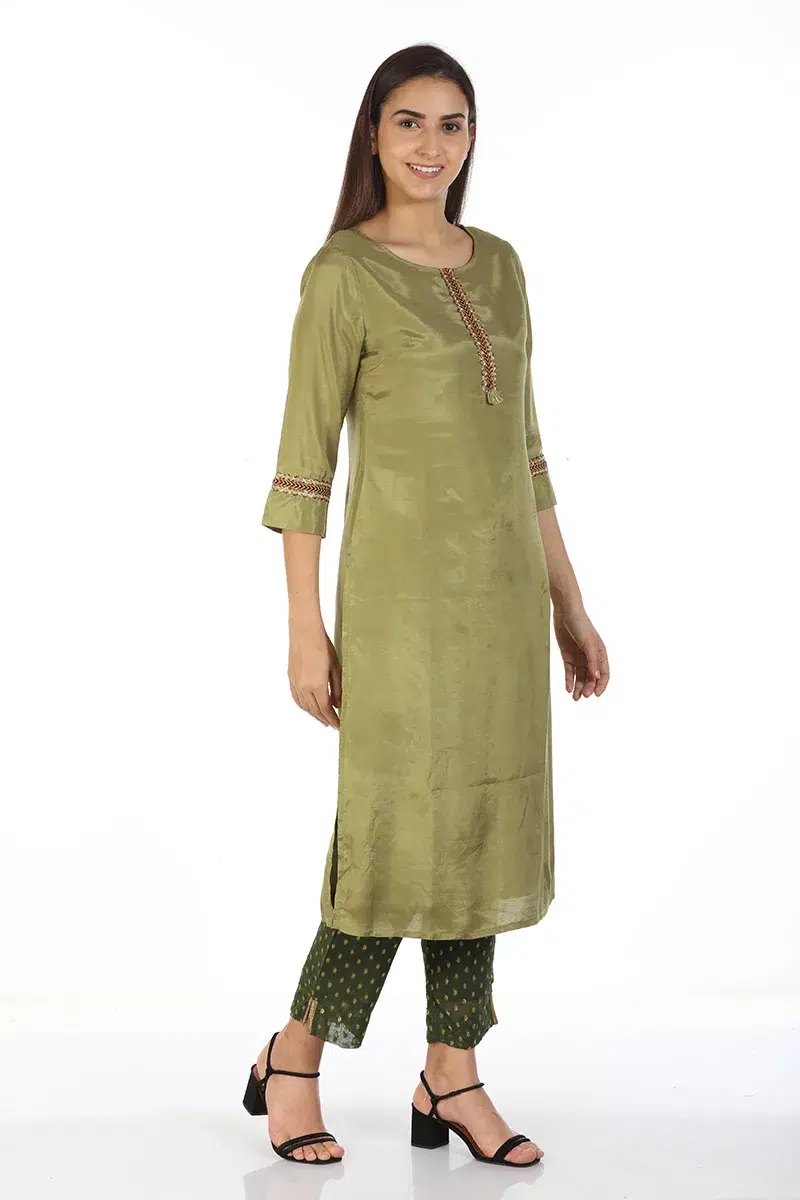 Solid Olive Green Kurti For Women
