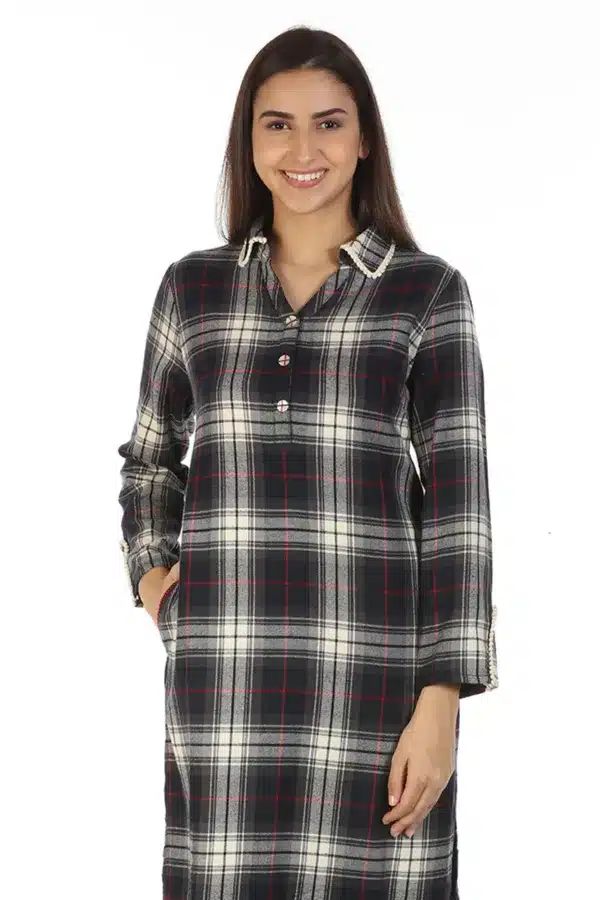 Checks Charcoal Black Kurta Ladies