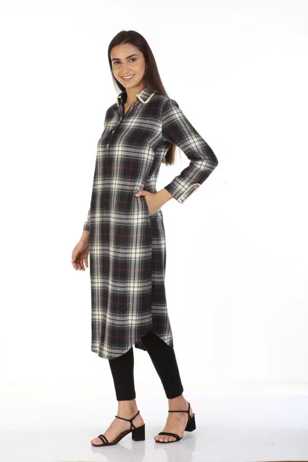 Checks Charcoal Black Kurta Ladies