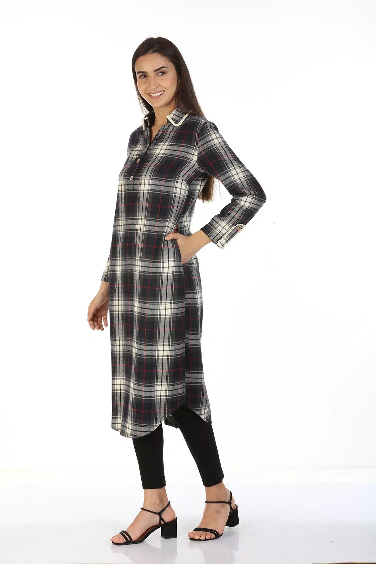 Checks Charcoal Black Kurta Ladies