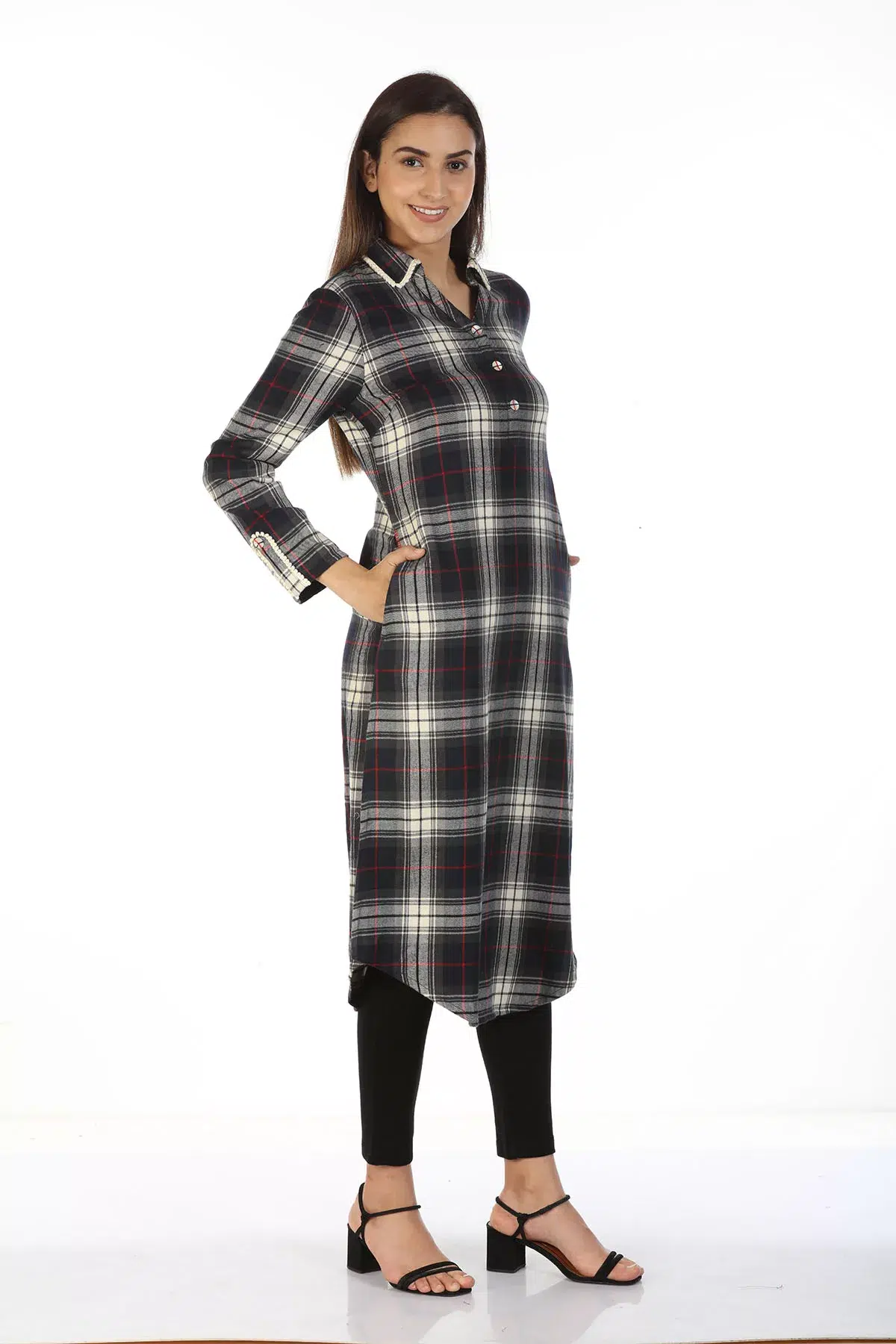 Checks Charcoal Black Kurta Ladies