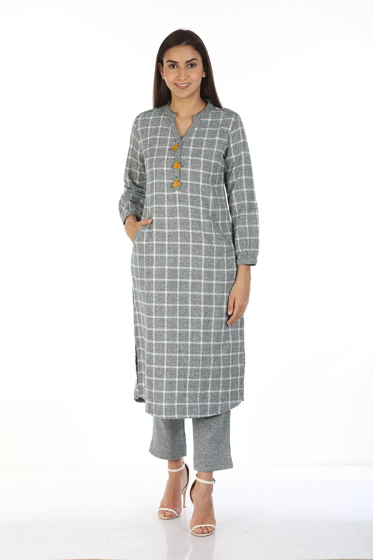Grey Checks Ladies Kurtis Online