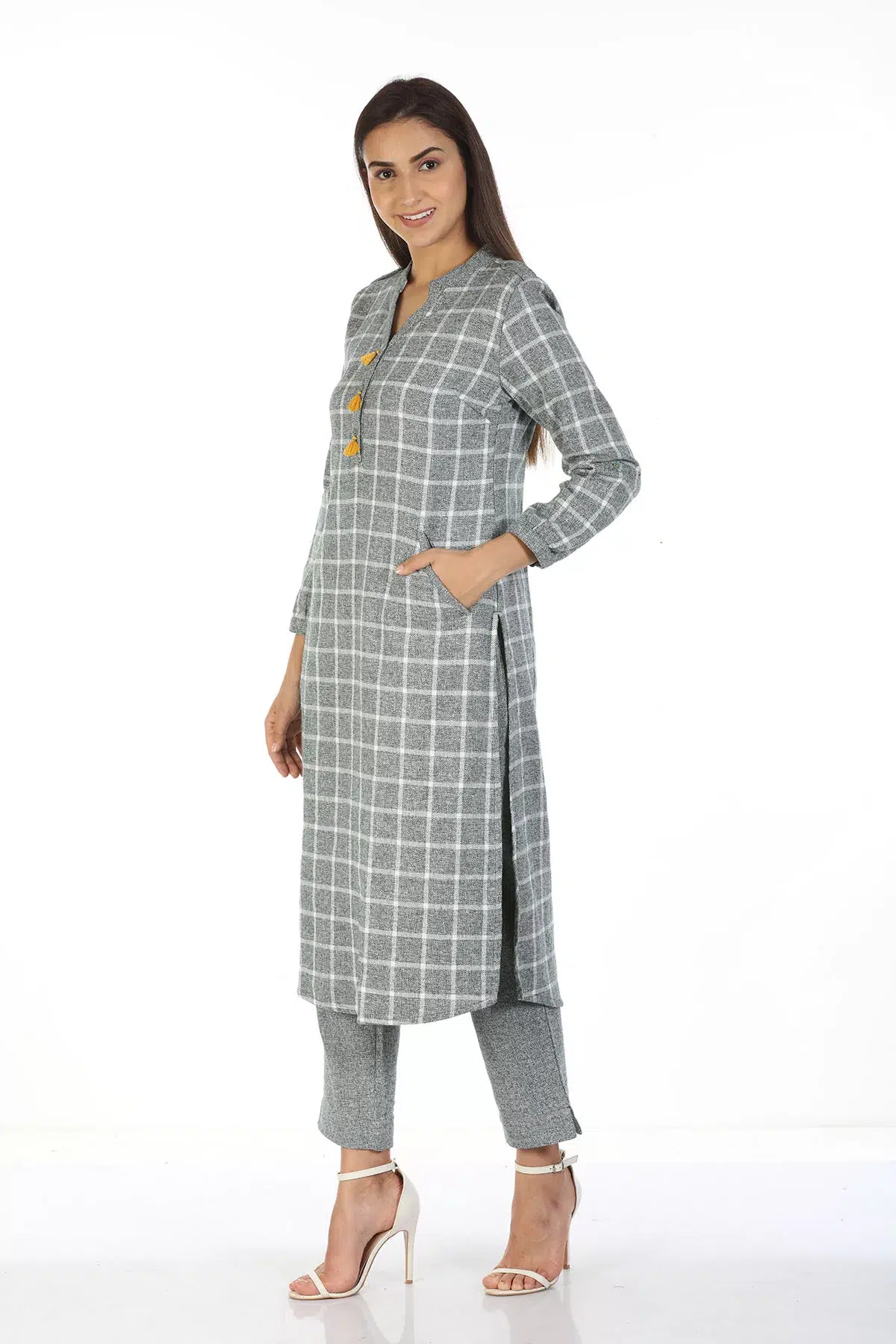 Grey Checks Ladies Kurtis Online