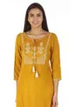 Mustard Embroidered Women Kurti Online