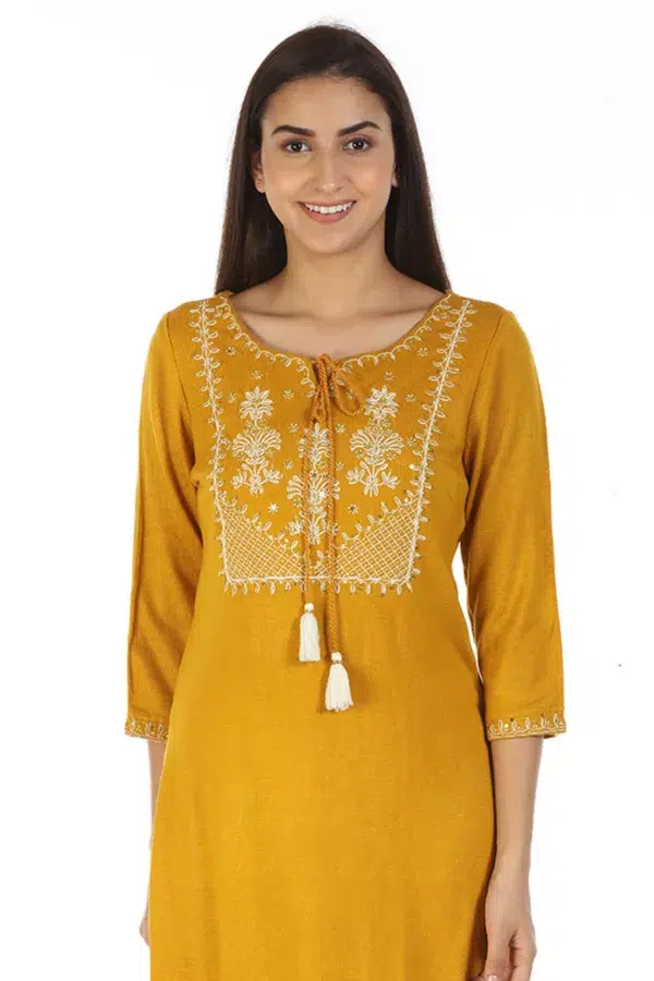 Mustard Embroidered Women Kurti Online