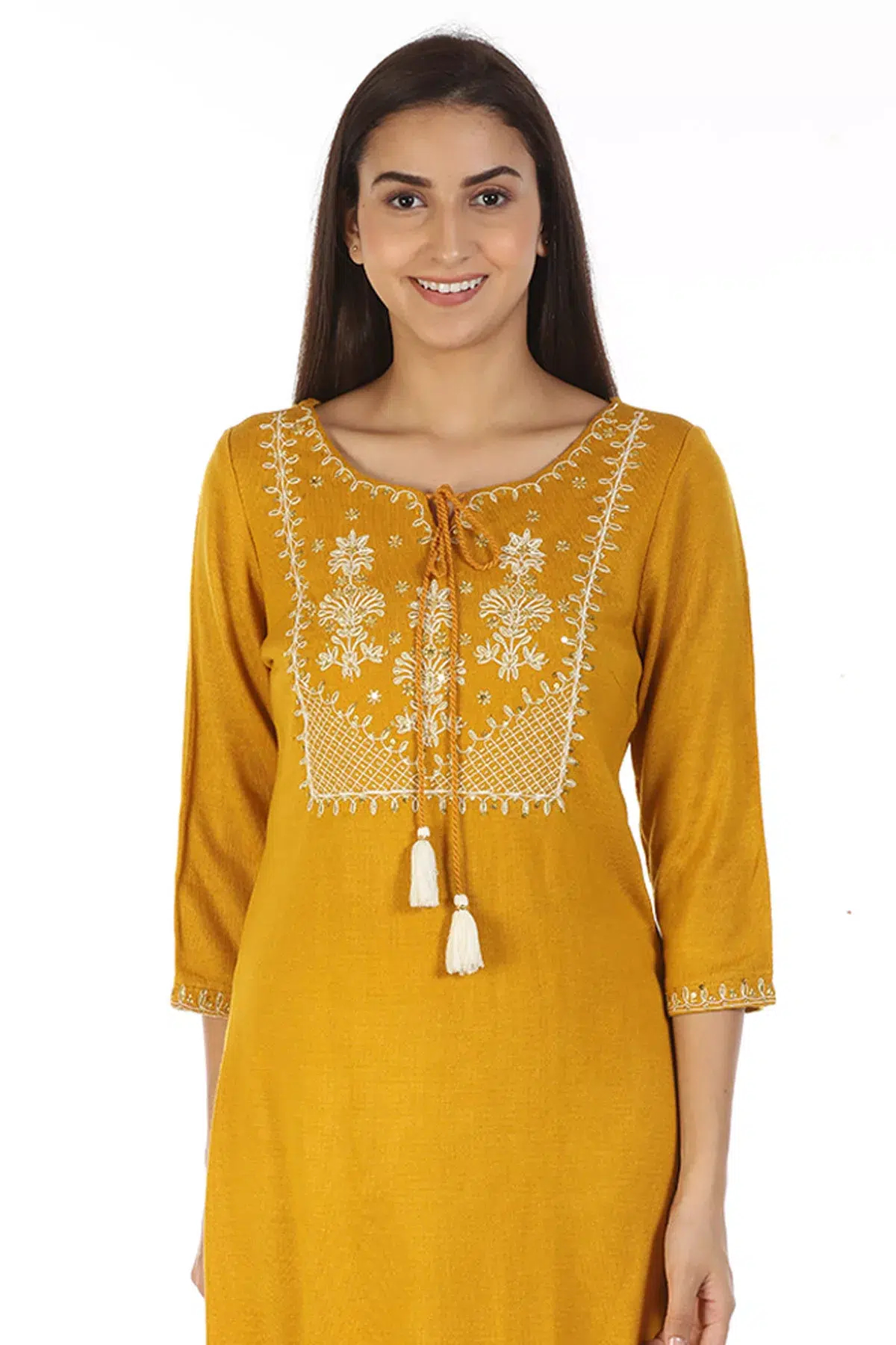 Mustard Embroidered Women Kurti Online