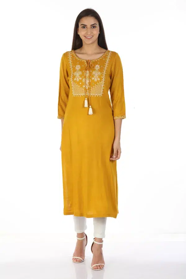 Mustard Embroidered Women Kurti Online