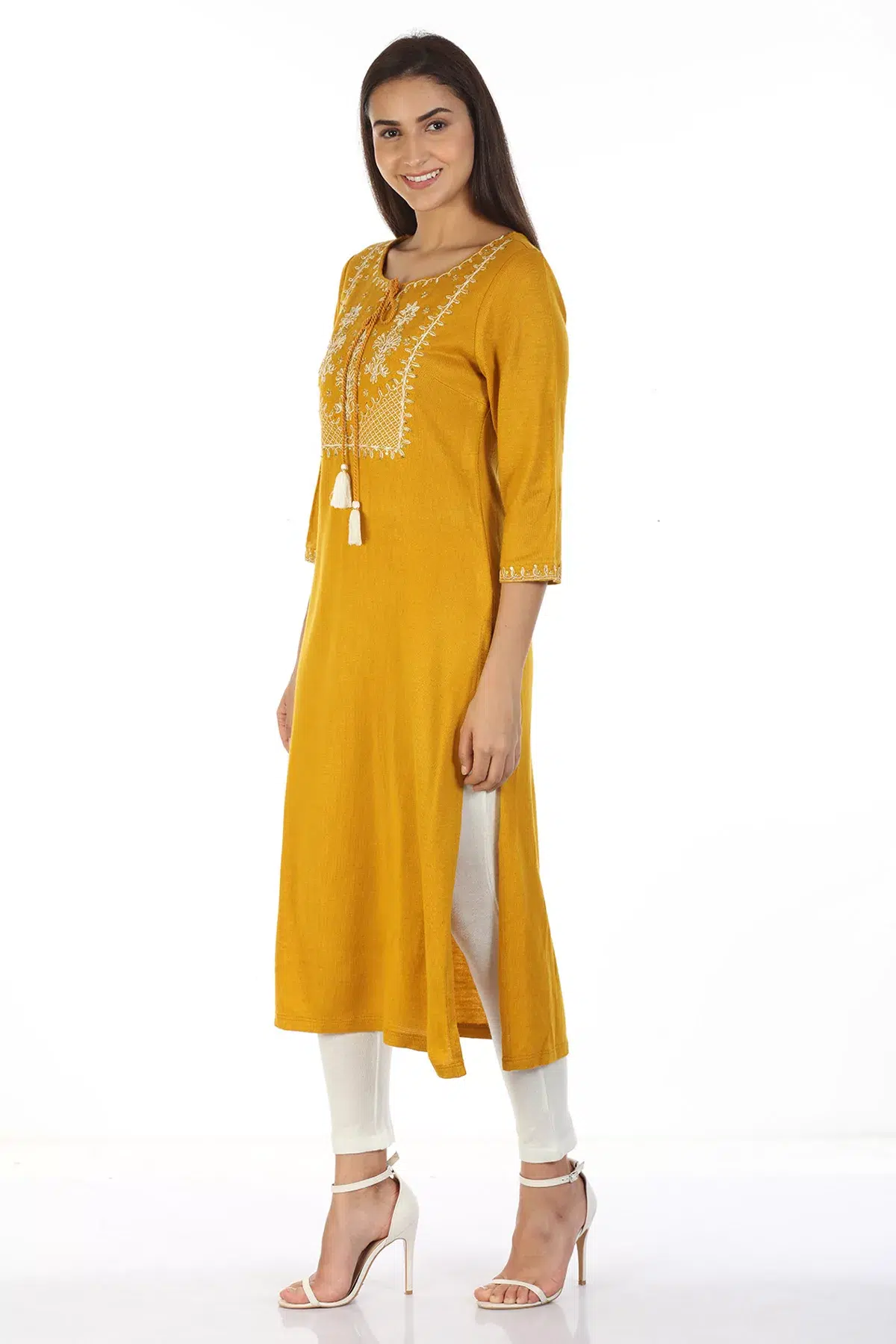Mustard Embroidered Women Kurti Online