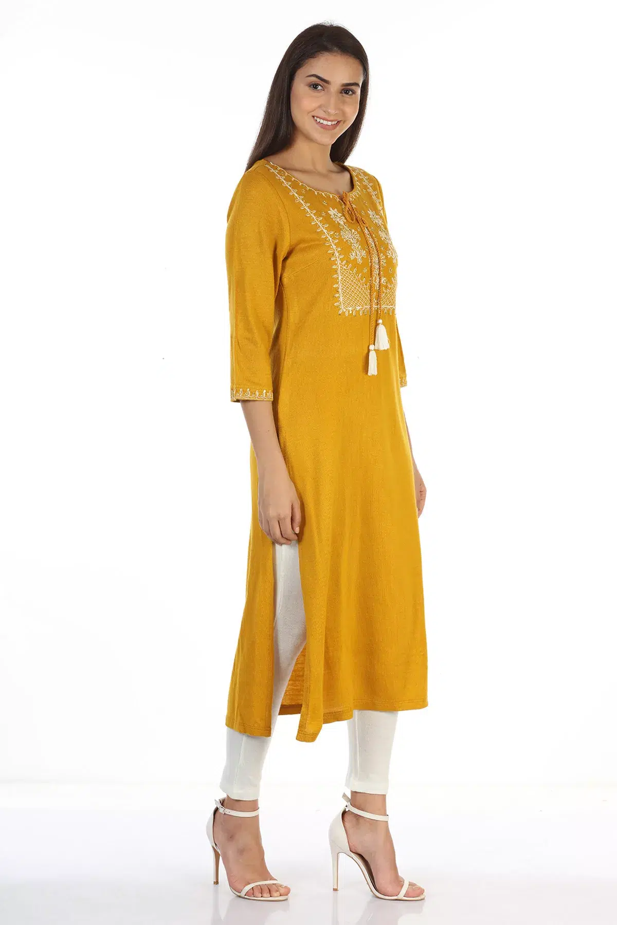 Mustard Embroidered Women Kurti Online