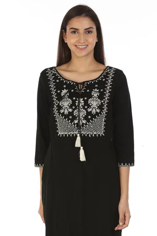 Black Embroidered Ladies Kurti Latest