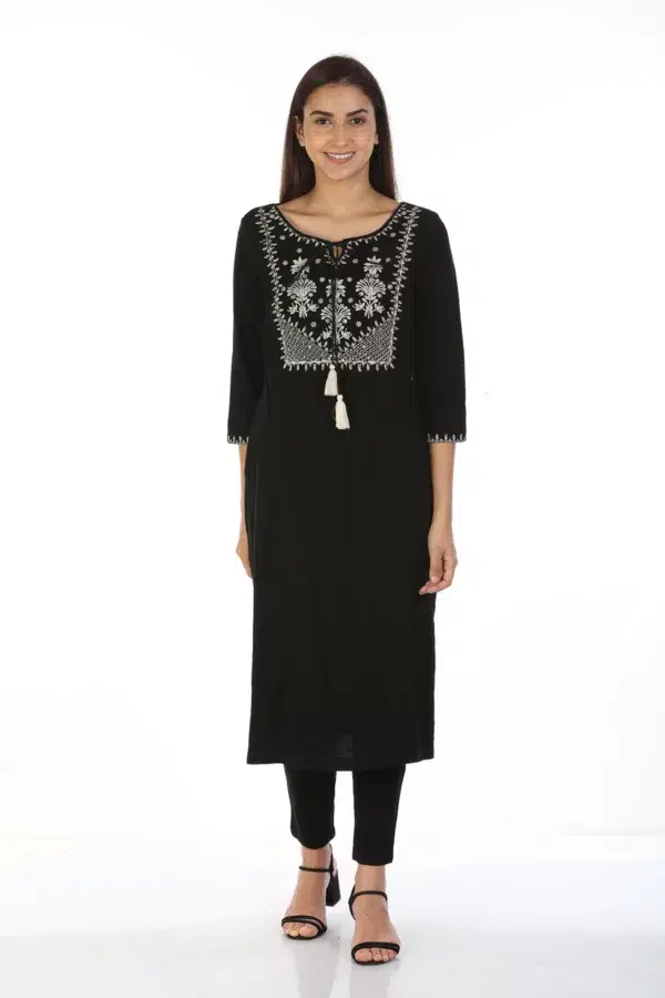 Black Embroidered Ladies Kurti Latest