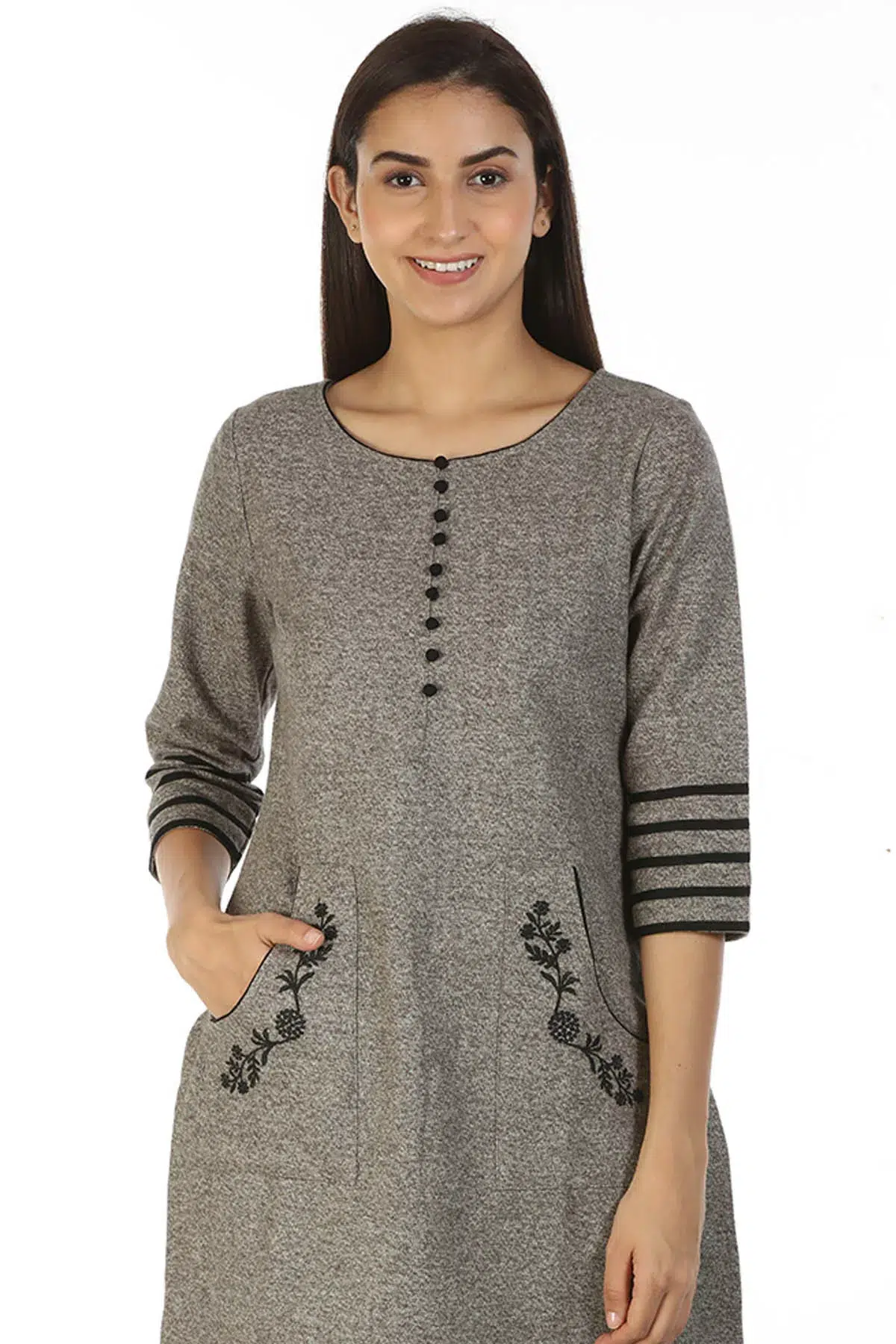 Grey Ladies Embroidered Kurti