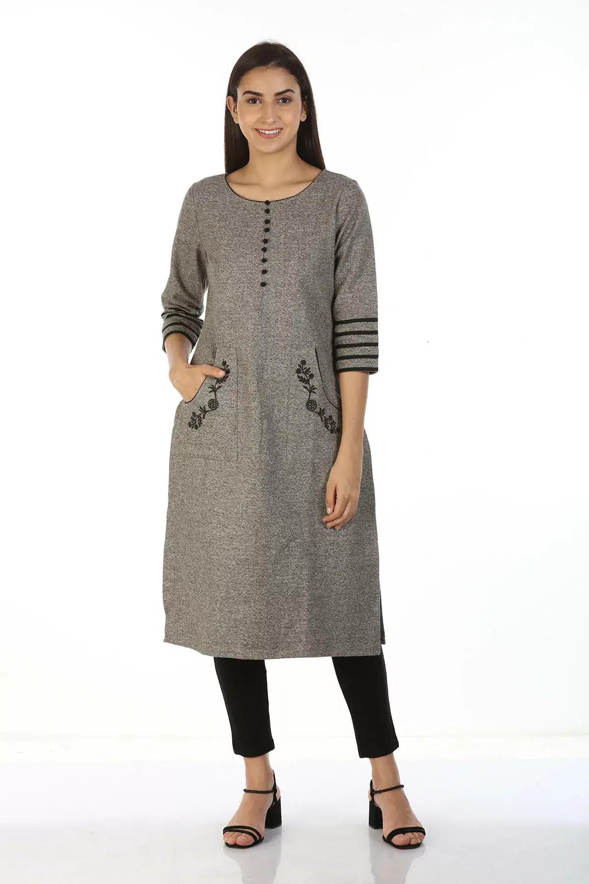 Grey Ladies Embroidered Kurti