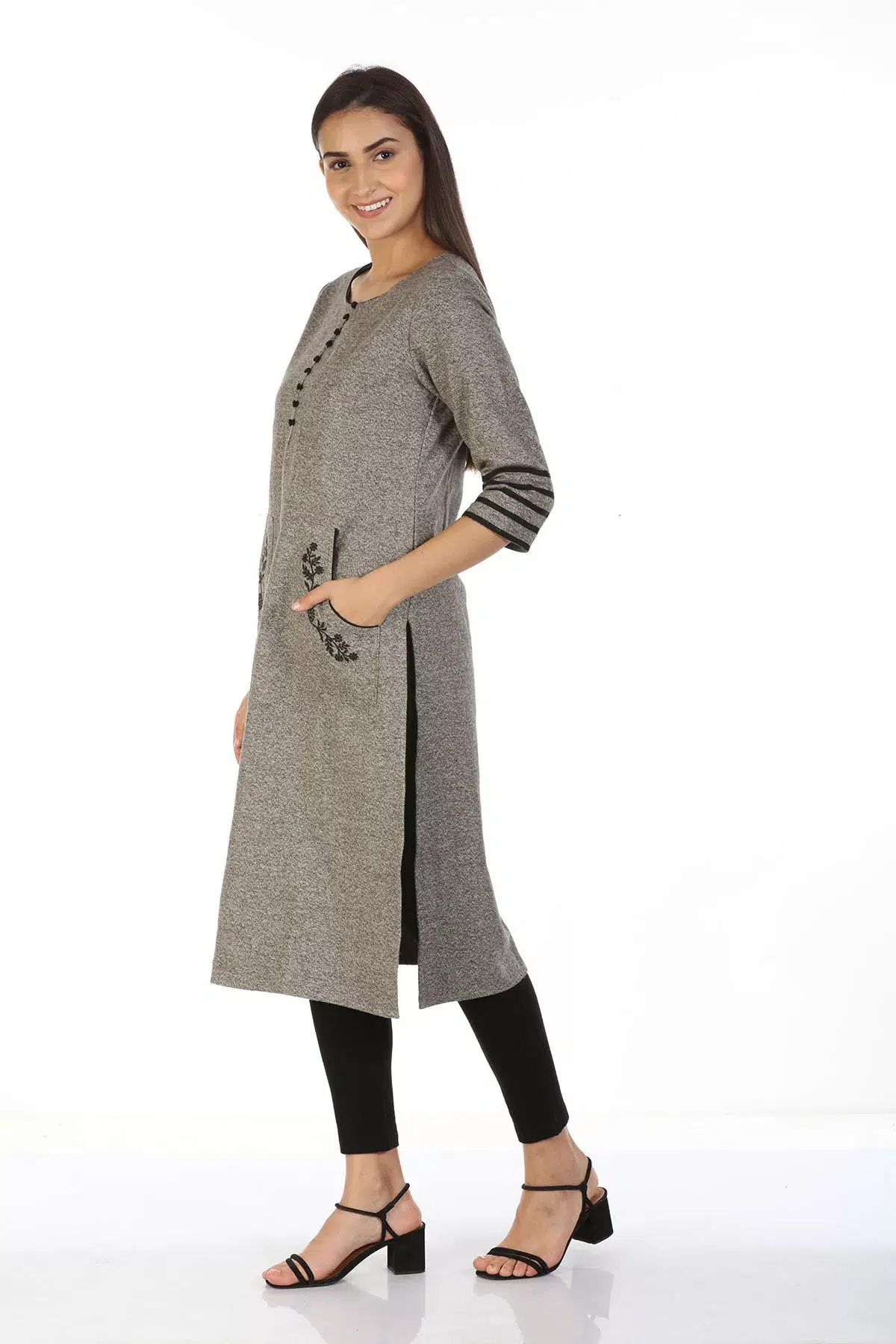 Grey Ladies Embroidered Kurti