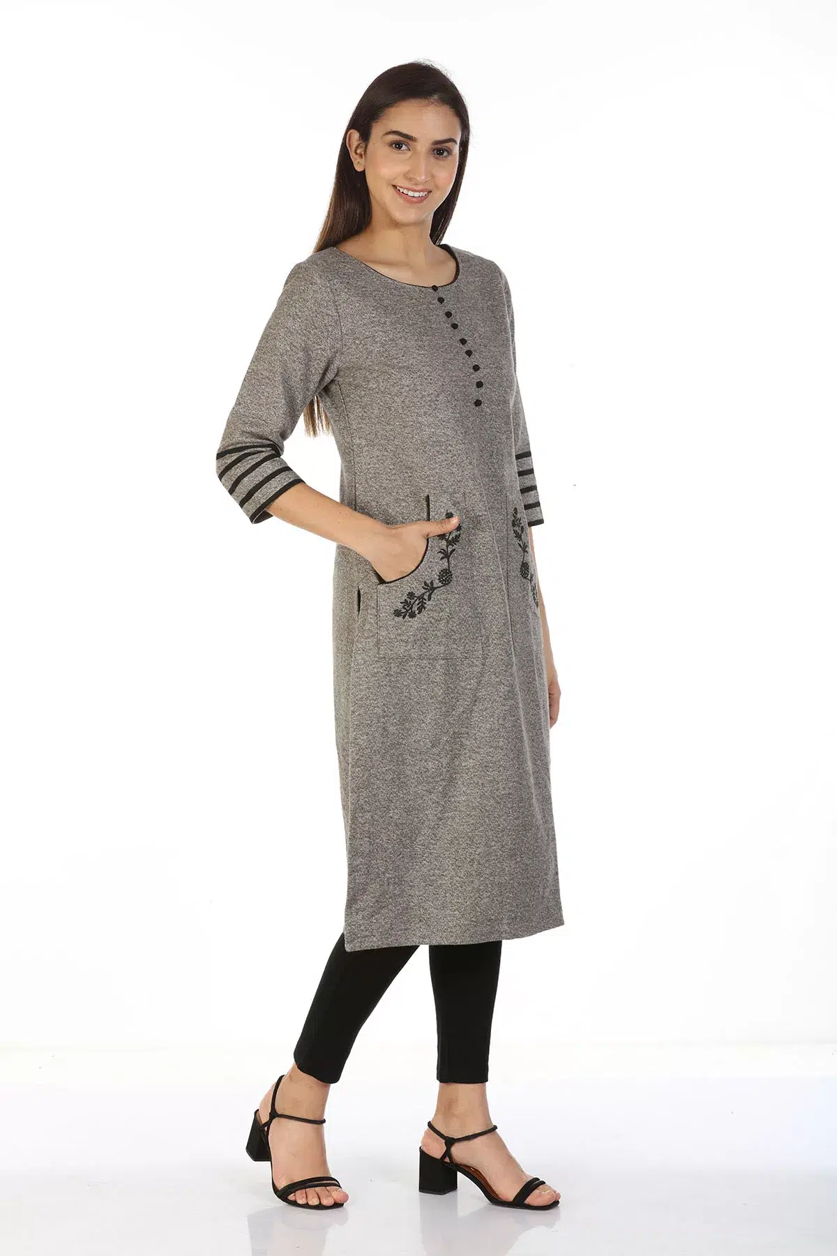 Grey Ladies Embroidered Kurti