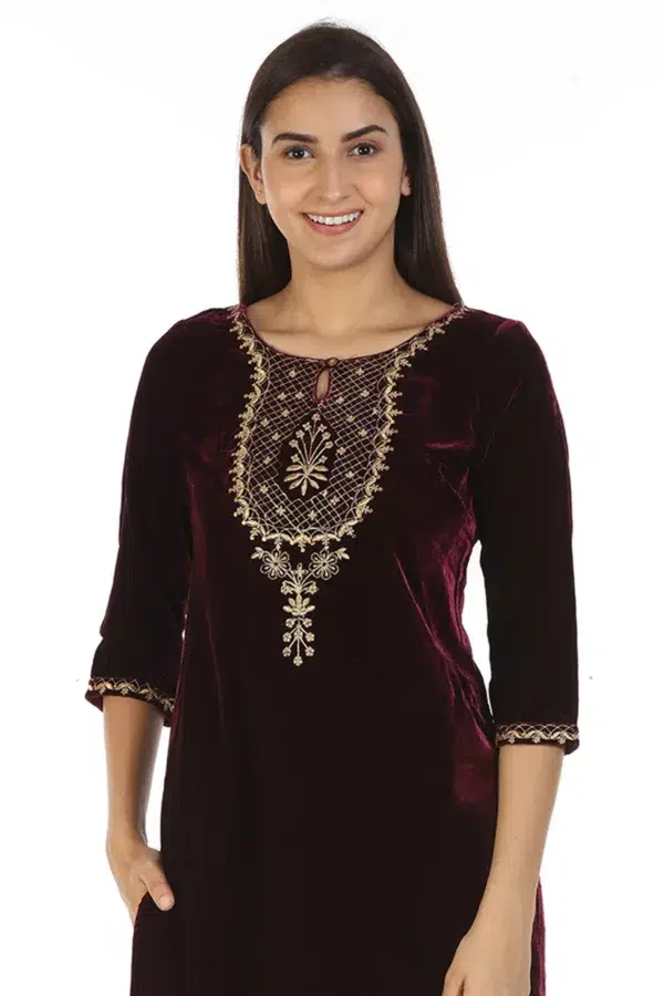 Embelished Maroon Colour Kurti For Women