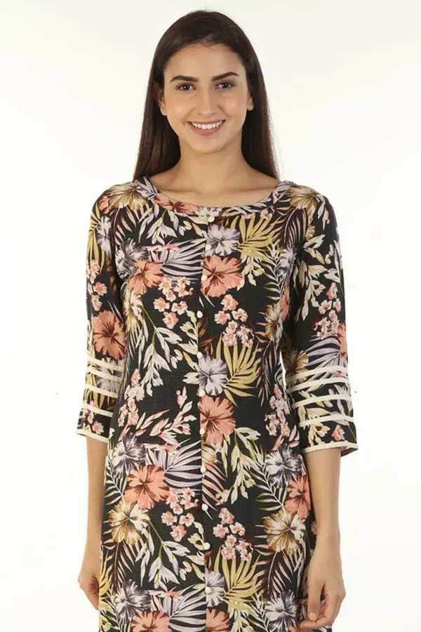 Printed Woman Black Kurta