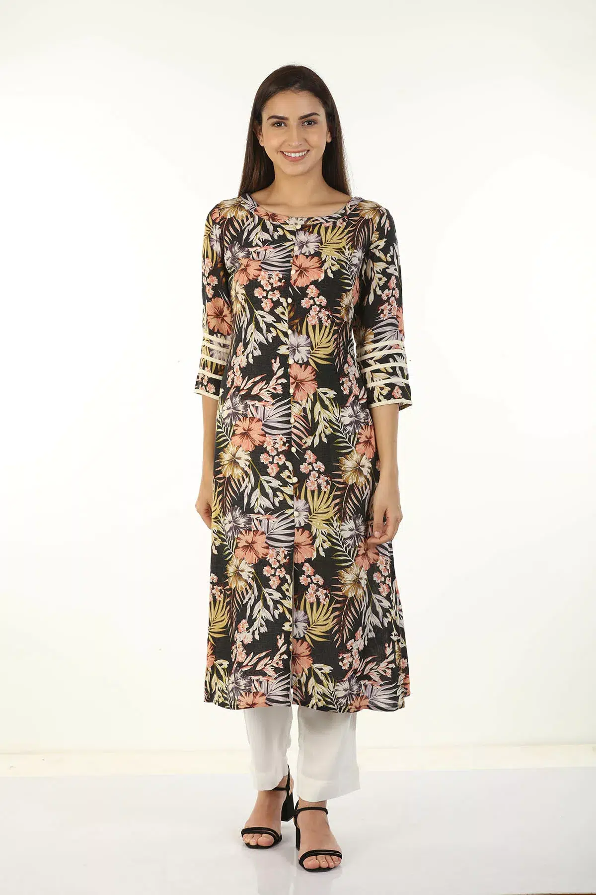 Printed Woman Black Kurta