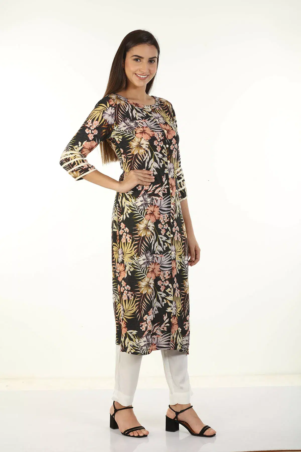 Printed Woman Black Kurta