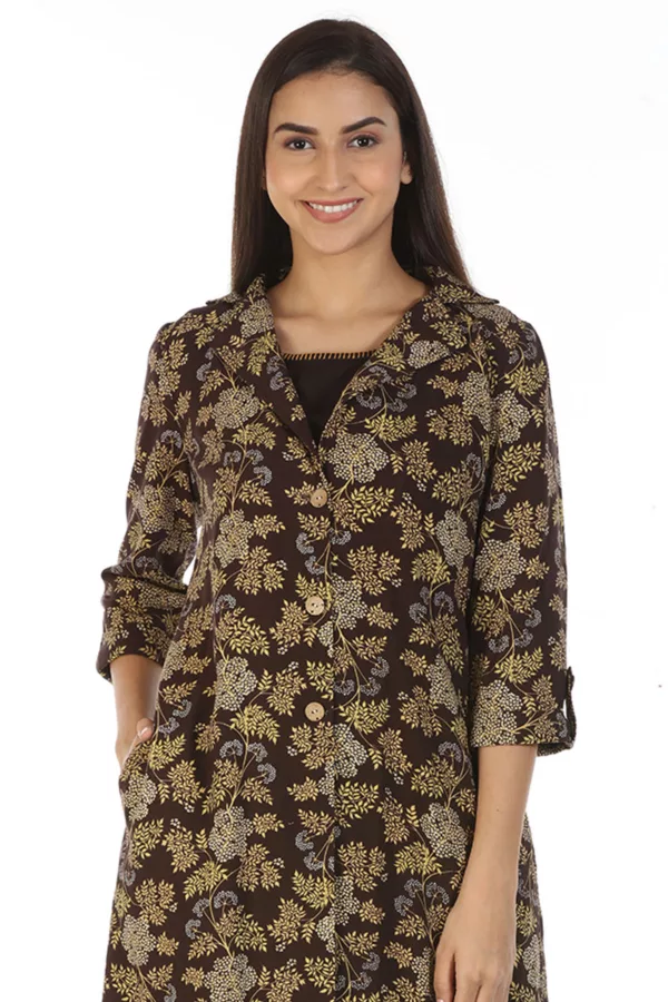 Brown Printed Indian Female Kurta