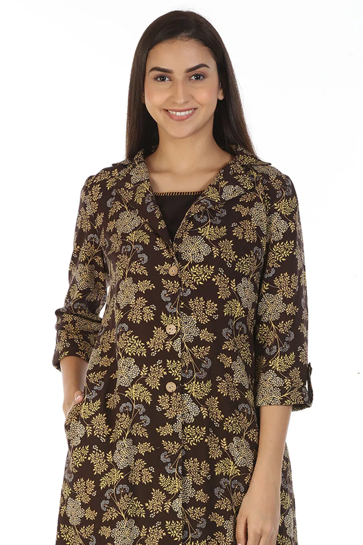 Brown Printed Indian Female Kurta