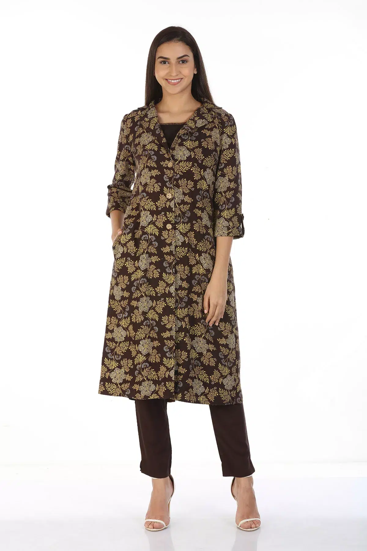 Brown Printed Indian Female Kurta