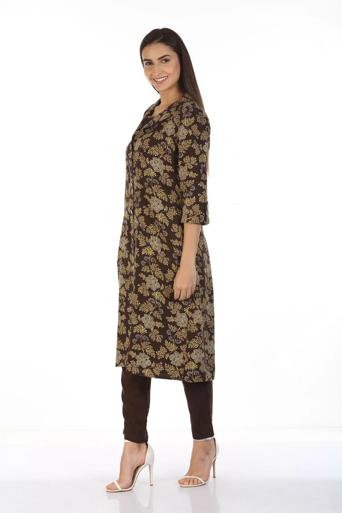Brown Printed Indian Female Kurta