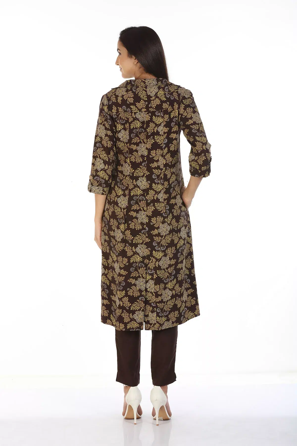 Brown Printed Indian Female Kurta