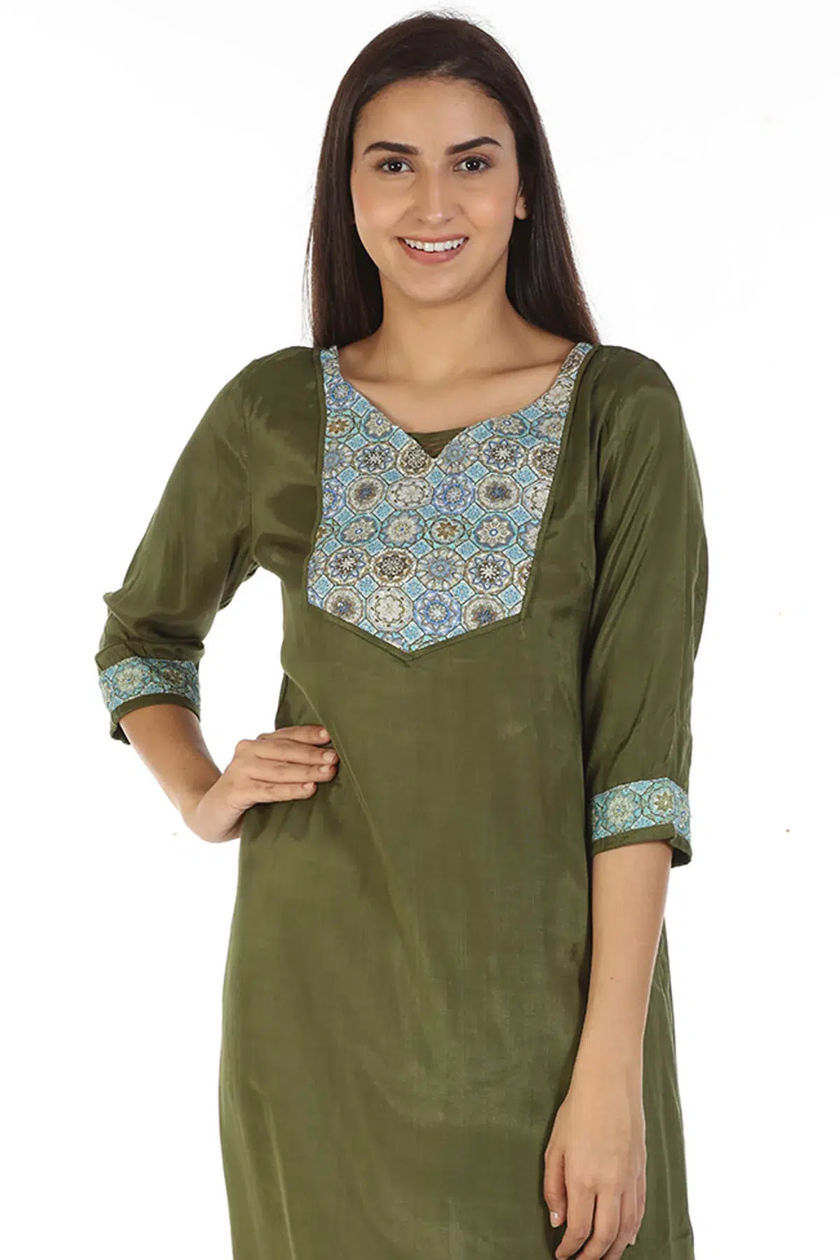 Green Applique Print Women Kurti Online