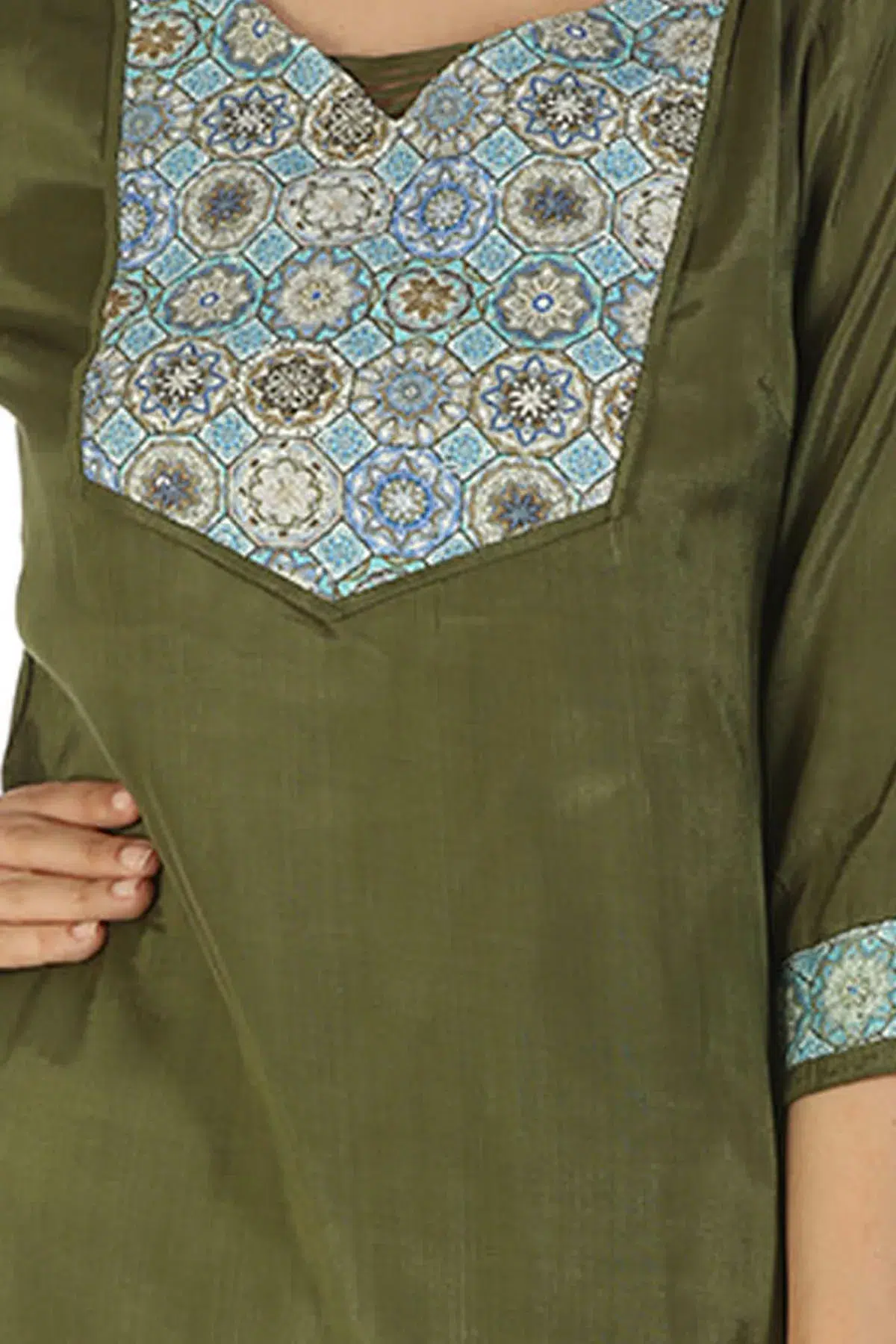 Green Applique Print Women Kurti Online