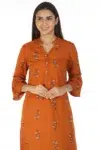 Rust Orange Floral Printed Women Kurta Online