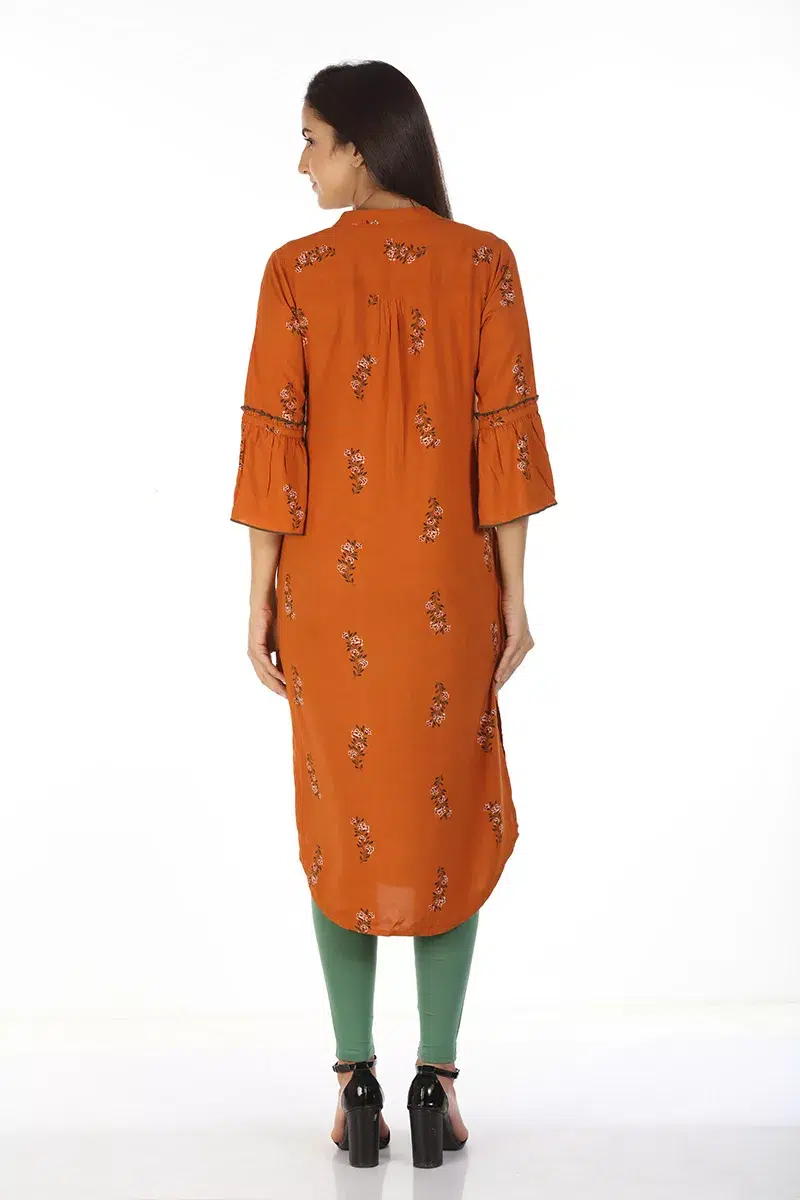 Rust Orange Floral Printed Women Kurta Online