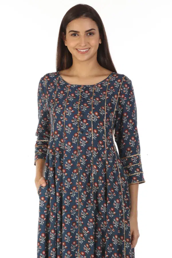 Floral Printed Blue Kurta Woman