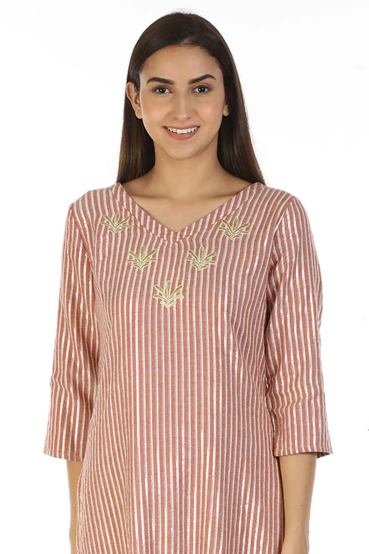 Striped Light Pink Kurta For Women