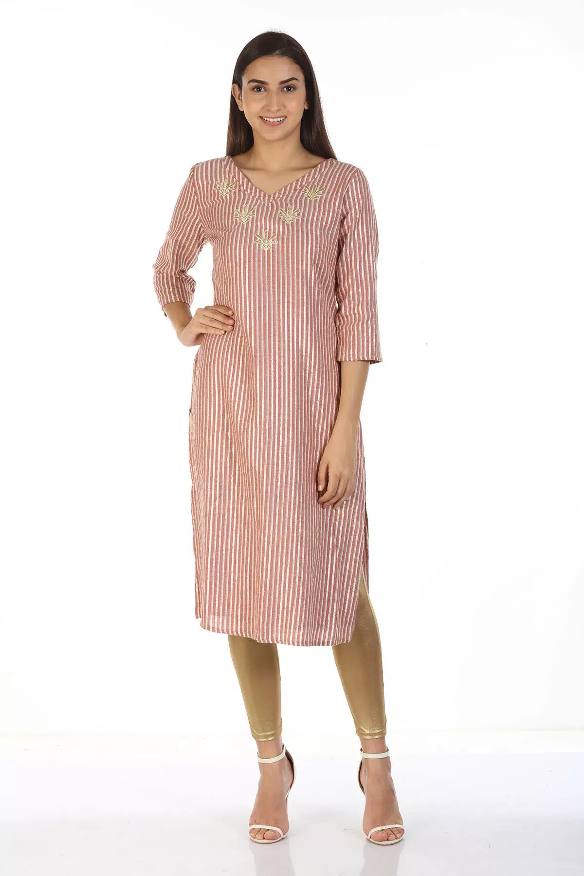 Striped Light Pink Kurta For Women