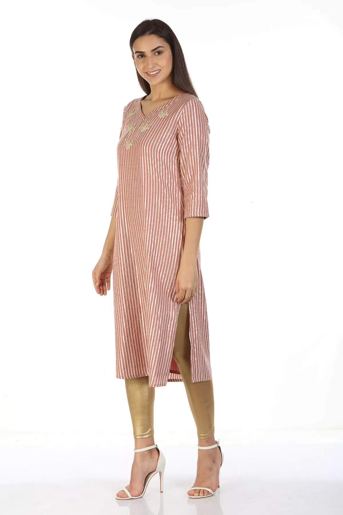 Striped Light Pink Kurta For Women