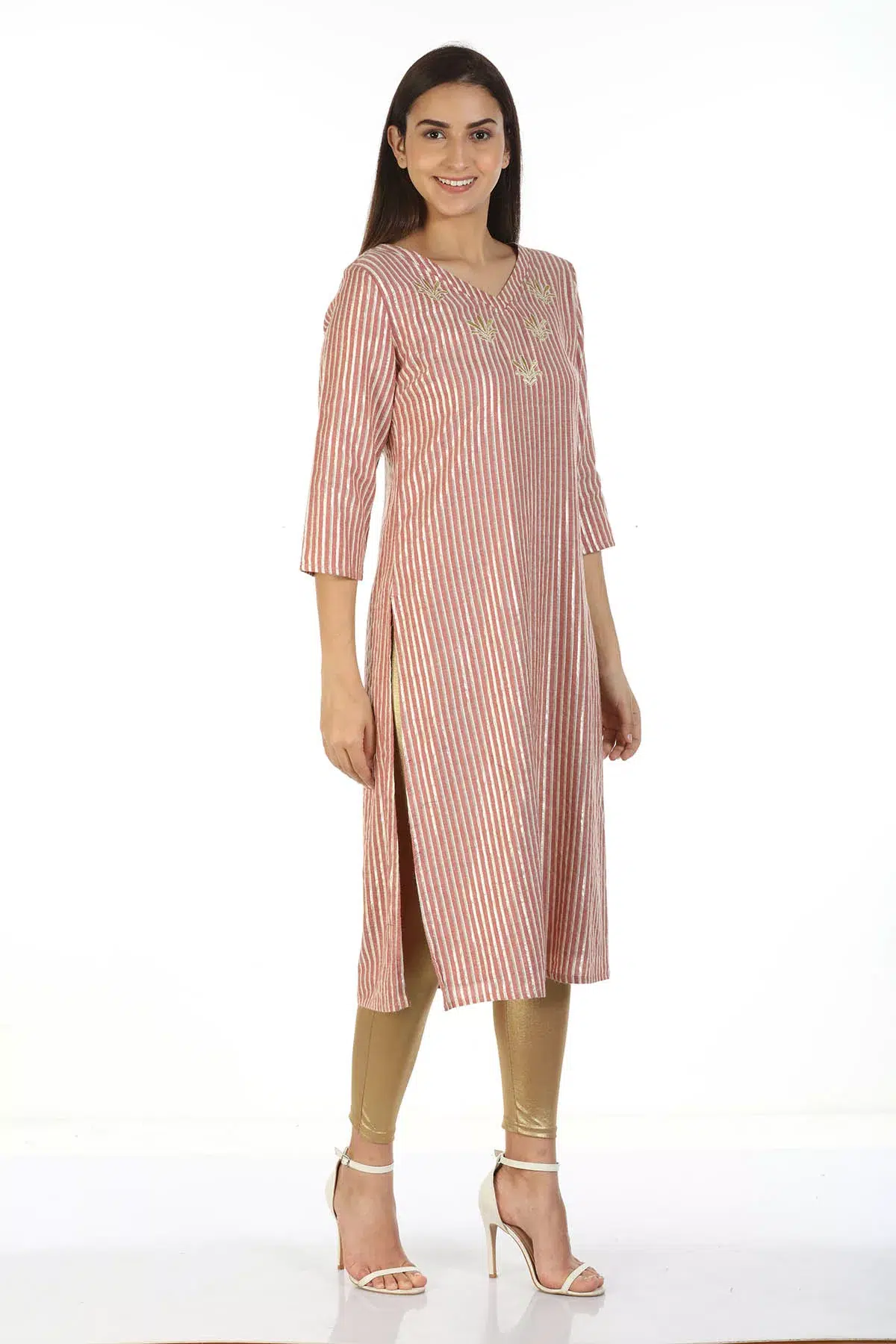 Striped Light Pink Kurta For Women