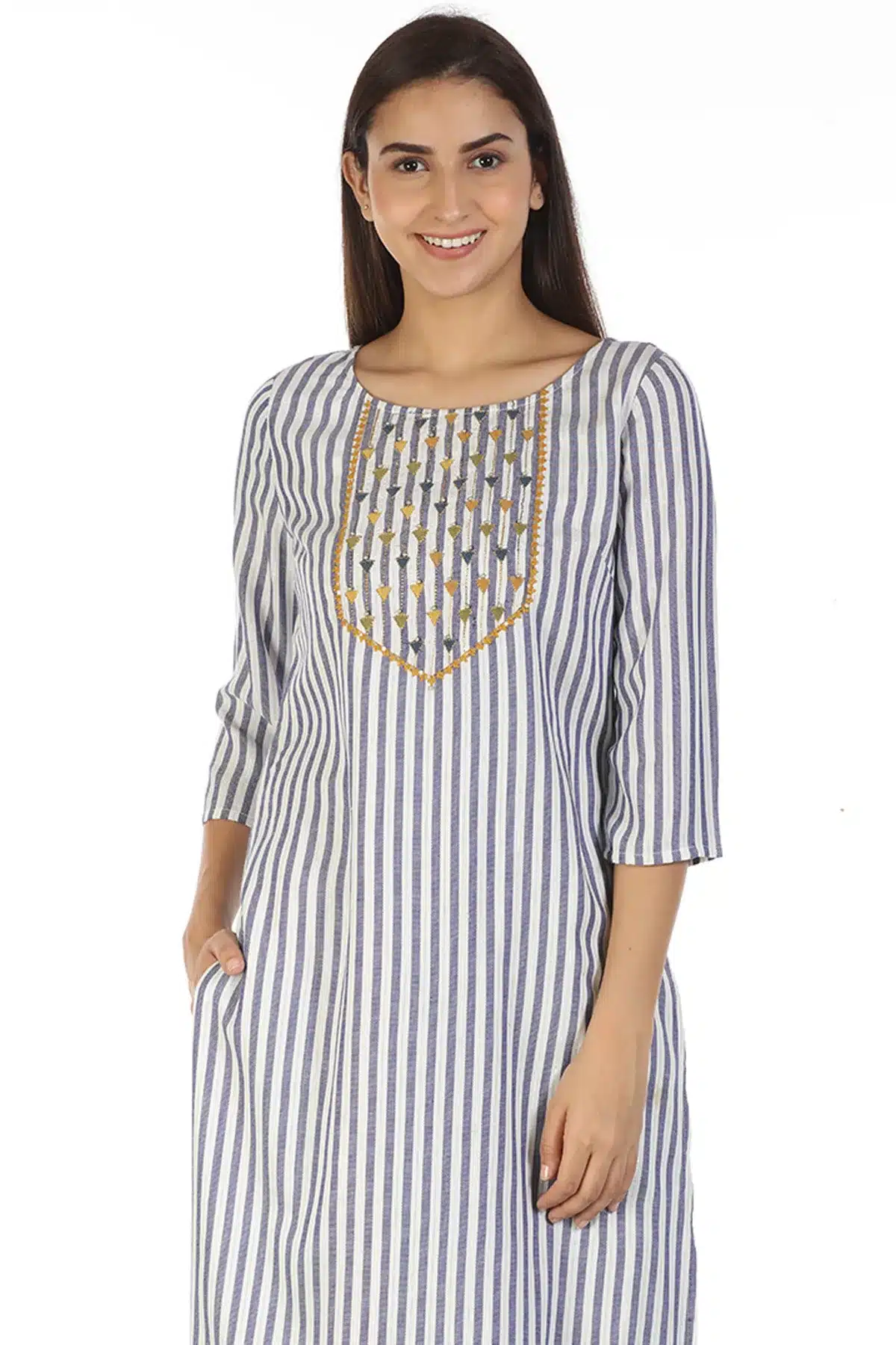 Striped Blue And White Kurti For Women