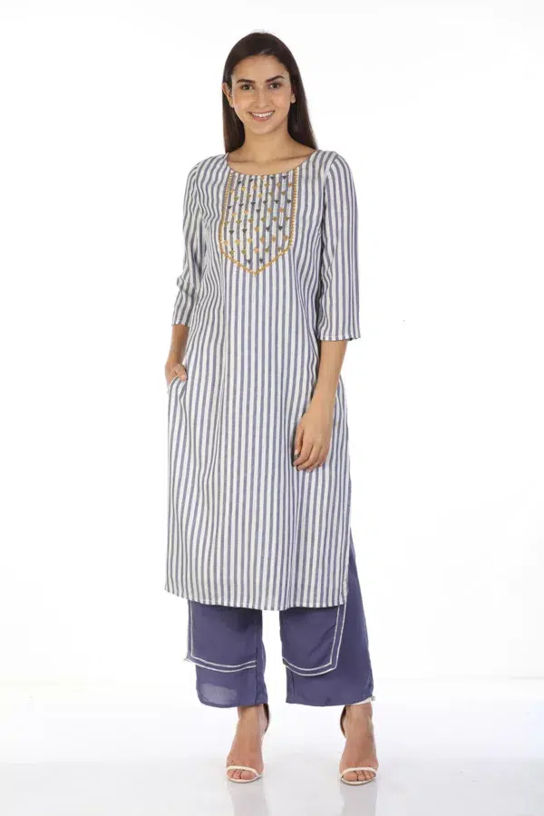 Striped Blue And White Kurti For Women